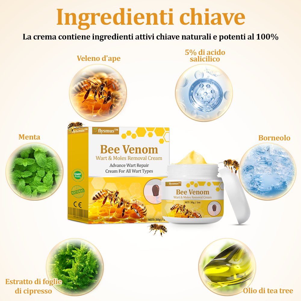 🌟flysmus™ Cura Forte al veleno d'ape: trattamento efficace per verruche, escrescenze cutanee, infezioni e cicatrici, favorisce il rinnovo e la levigatura della pelle irregolare 👨‍⚕️