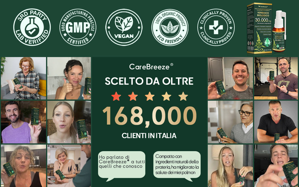 ✅Negozio Ufficiale: CareBreeze® Spray Pulmonare Detossificante con Estratto di Foglie di Verbasco Biologico（👨‍⚕️Agisce direttamente su BPCO, asma, bronchite cronica (CB), infezioni respiratorie, cancro ai polmoni, sinusite e altre condizioni）