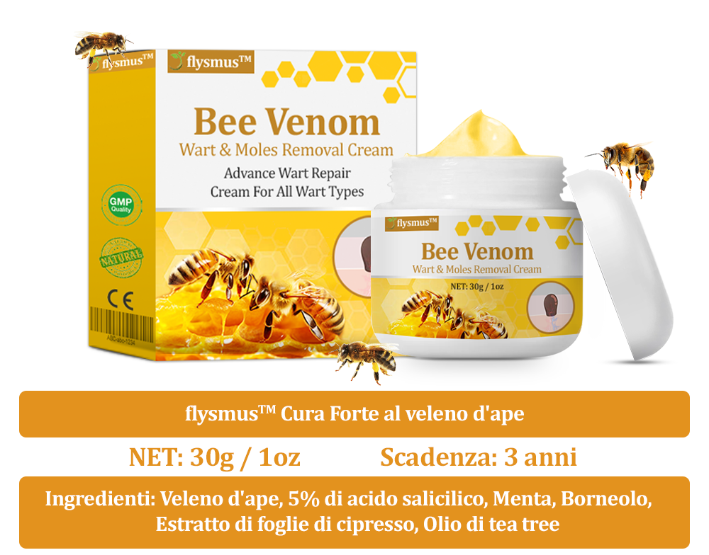 🌟flysmus™ Cura Forte al veleno d'ape: trattamento efficace per verruche, escrescenze cutanee, infezioni e cicatrici, favorisce il rinnovo e la levigatura della pelle irregolare 👨‍⚕️