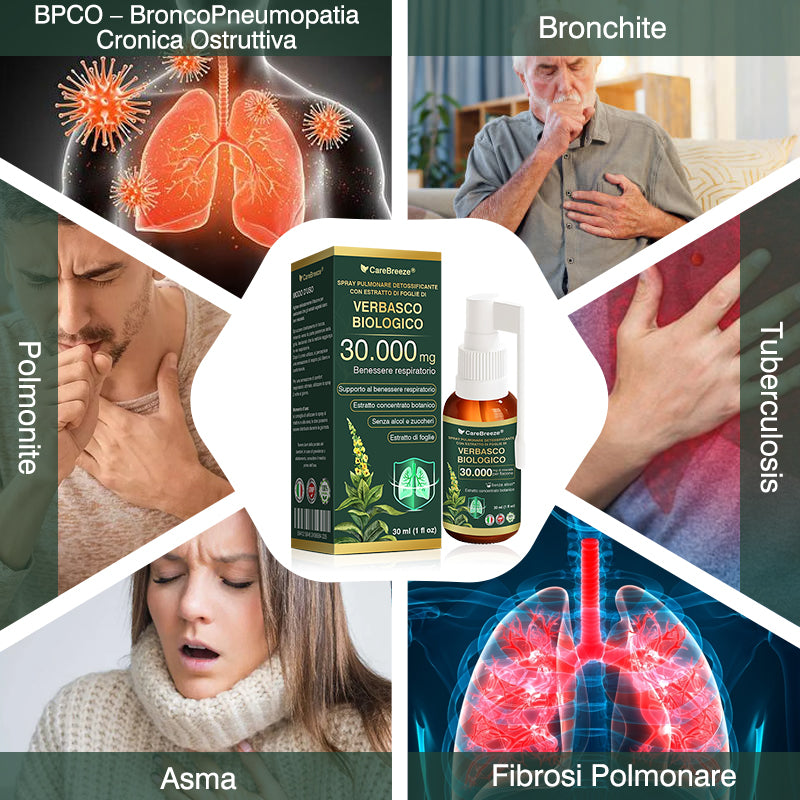 ✅Negozio Ufficiale: CareBreeze® Spray Pulmonare Detossificante con Estratto di Foglie di Verbasco Biologico（👨‍⚕️Agisce direttamente su BPCO, asma, bronchite cronica (CB), infezioni respiratorie, cancro ai polmoni, sinusite e altre condizioni）
