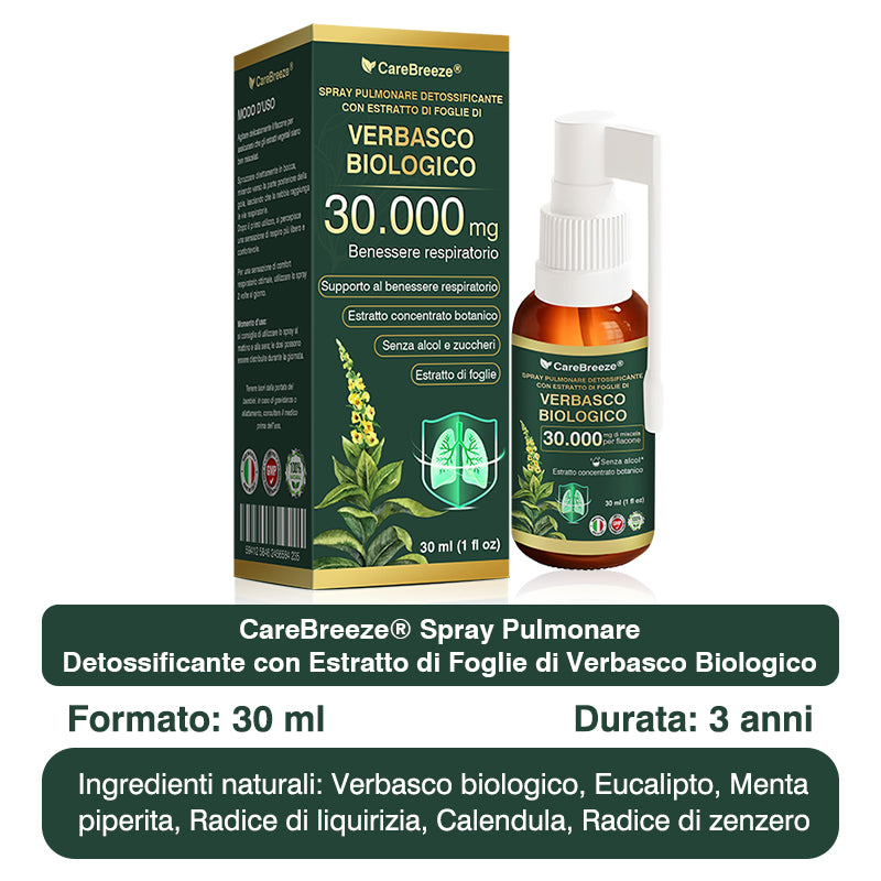 ✅Negozio Ufficiale: CareBreeze® Spray Pulmonare Detossificante con Estratto di Foglie di Verbasco Biologico（👨‍⚕️Agisce direttamente su BPCO, asma, bronchite cronica (CB), infezioni respiratorie, cancro ai polmoni, sinusite e altre condizioni）