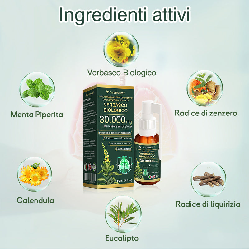 ✅Negozio Ufficiale: CareBreeze® Spray Pulmonare Detossificante con Estratto di Foglie di Verbasco Biologico（👨‍⚕️Agisce direttamente su BPCO, asma, bronchite cronica (CB), infezioni respiratorie, cancro ai polmoni, sinusite e altre condizioni）