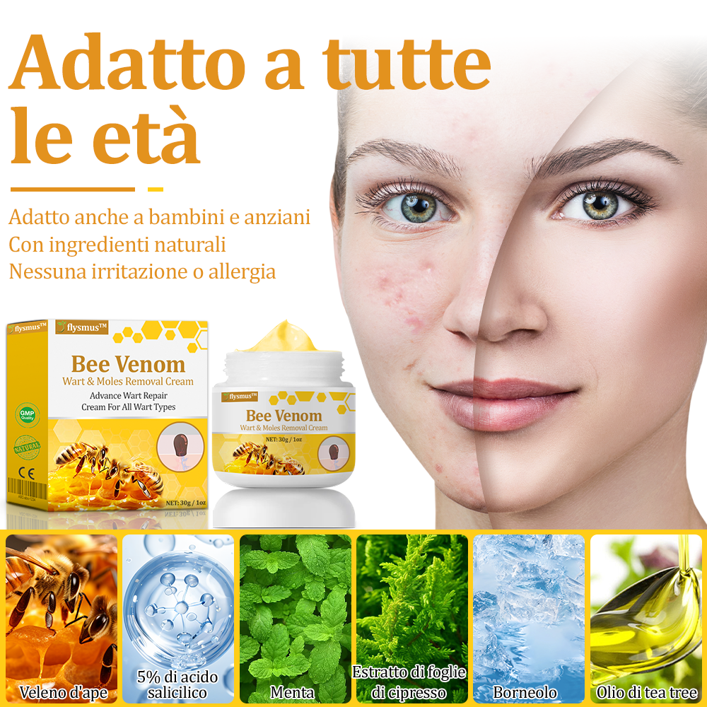 🌟flysmus™ Cura Forte al veleno d'ape: trattamento efficace per verruche, escrescenze cutanee, infezioni e cicatrici, favorisce il rinnovo e la levigatura della pelle irregolare 👨‍⚕️